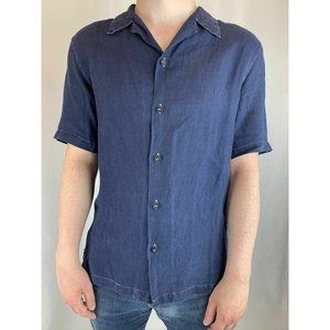 Armani Jeans Navy Blue Linen Short Sleeve Button Up